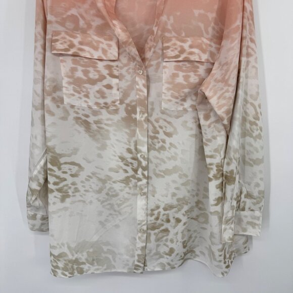 Calvin Klein Womens Long Sleeve Blouse Size 1X plus Peach Beige Ombre - Picture 3 of 12